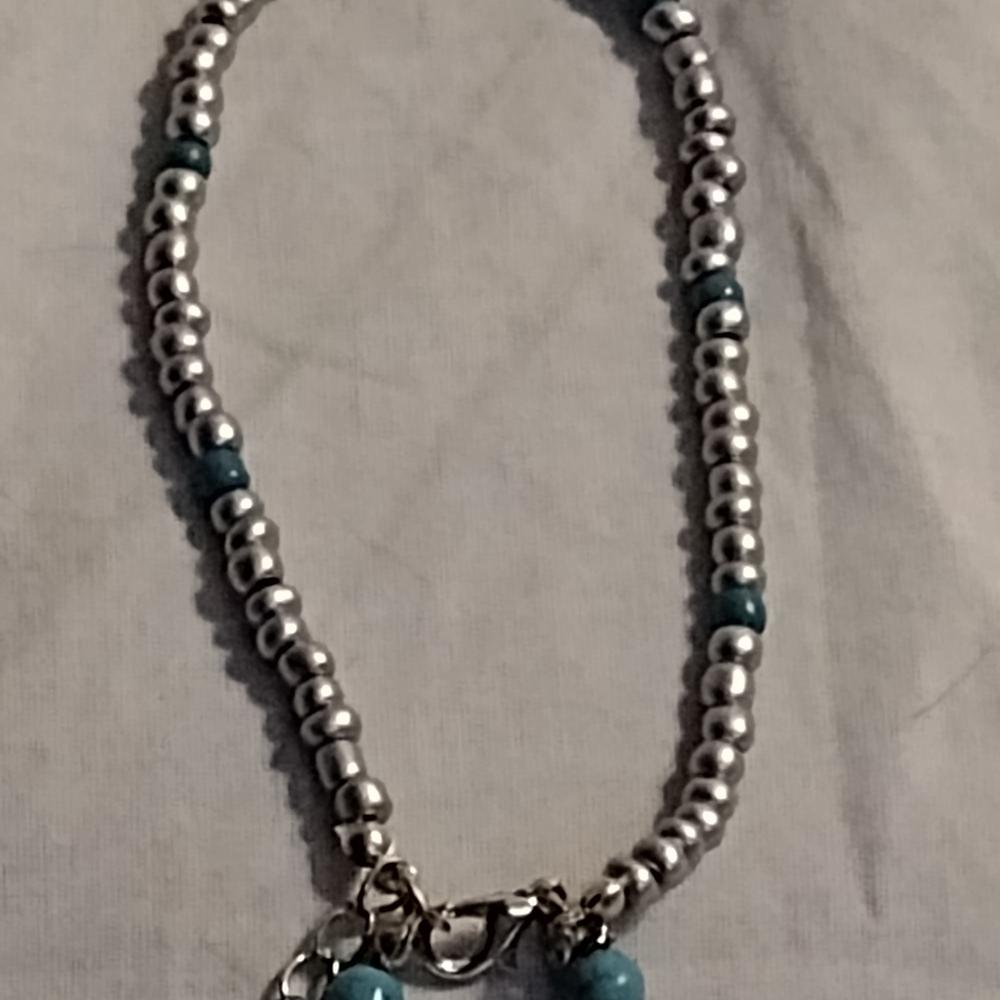 Starfish Charm Beaded Necklace - Blue and Silver - Picture 7 of 10